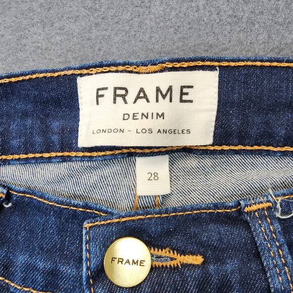 FRAME Denim Womens Jeans Size 28 Mid Rise Blue Dark Wash Skinny Ankle Stretch - Picture 3 of 16
